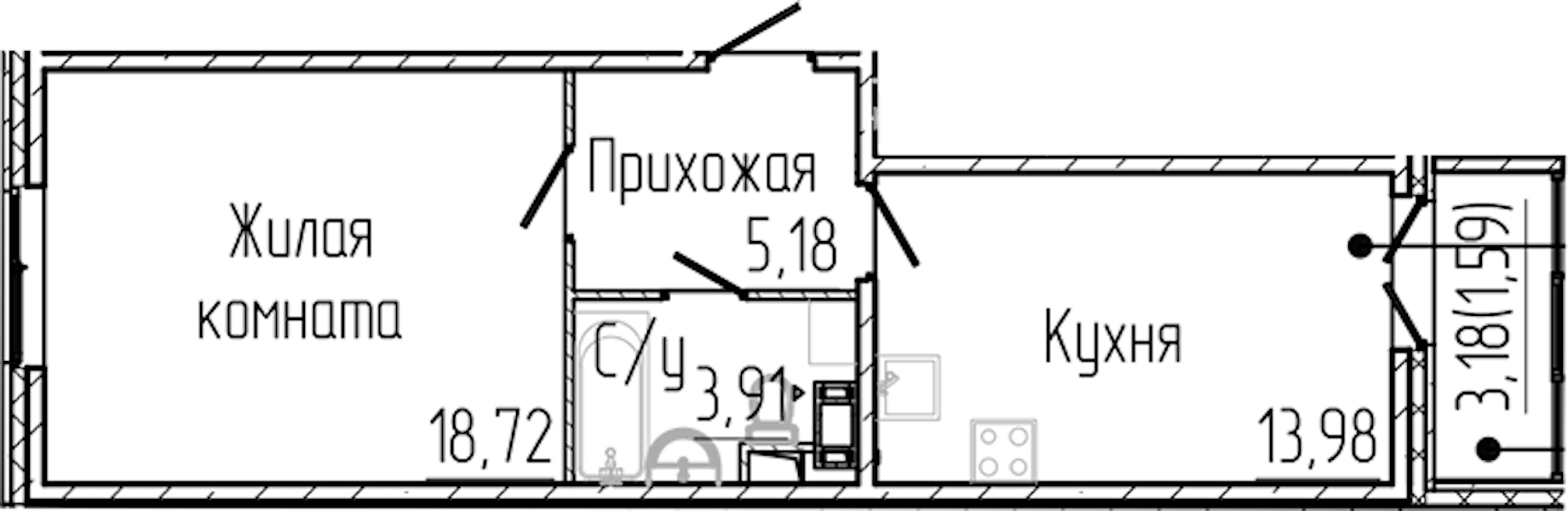 1-комнатная квартира 43.38 м², 2/8 эт., ЖК «SERTOLOVO PARK»